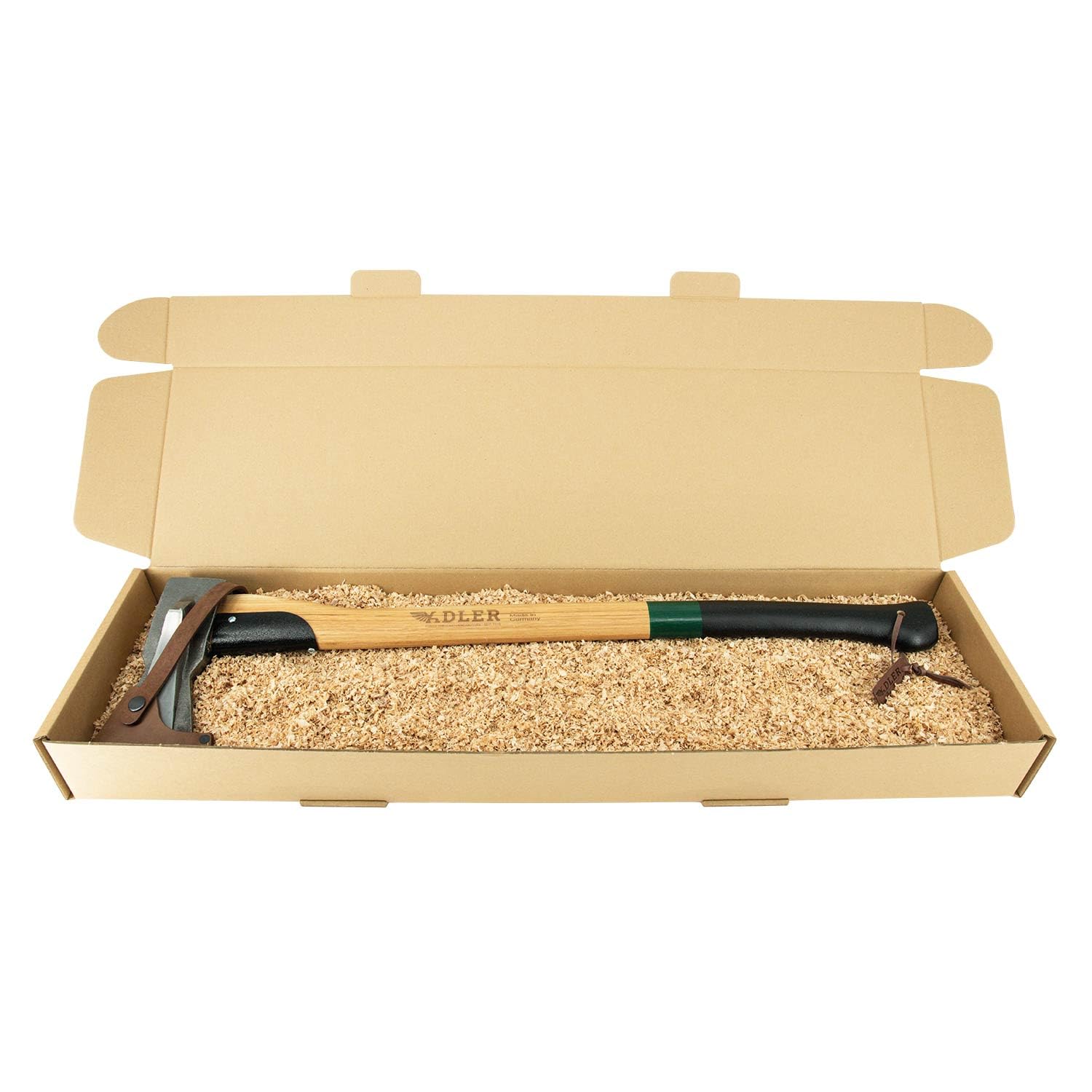 ADLER Spaltaxt 2000g 80 cm C60 Hickorystiel Brennholz Kaminholz Grün | Geschmiedeter Spaltkopf mit zwei Flügeln und dreifacher Sicherheitsverkeilung Made in Germany