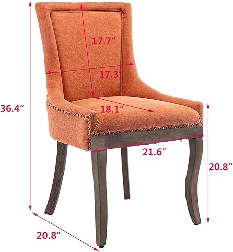 Miniatura 3 de Aoowow Juego de 2 sillas laterales tapizadas de tela estilo granja, sillas vintage de madera maciza para cocina, comedor con cabezas de clavos y