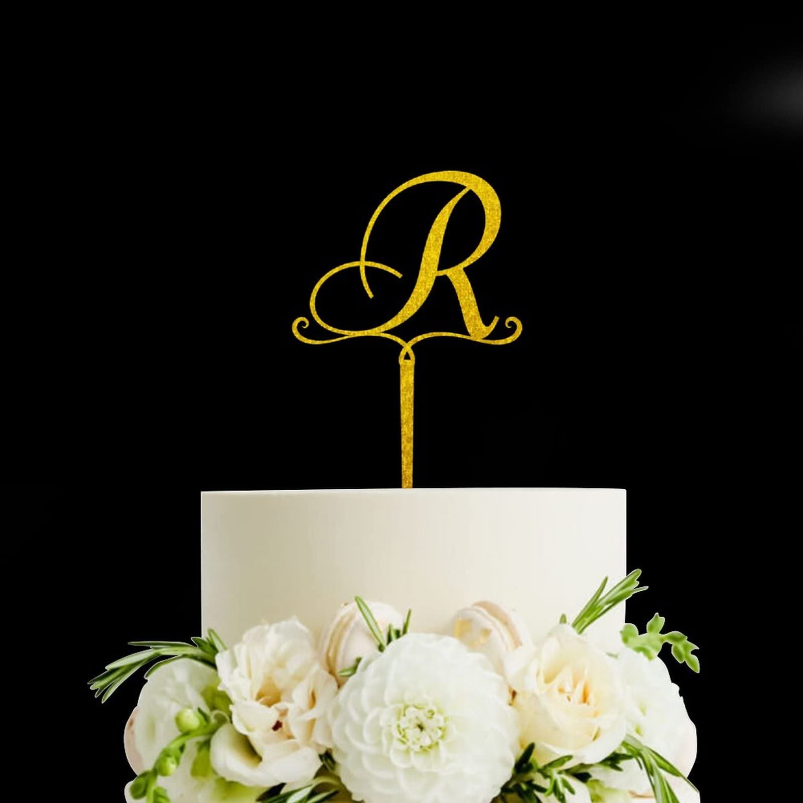 Glitter Gold Initial Letter R Wedding Cake,Custom Any Letter Monogram Cake Topper for Bride and Groom,Birthday Cake Topper,Bridal Shower Cake Topper,Wedding Engagement Party Decor