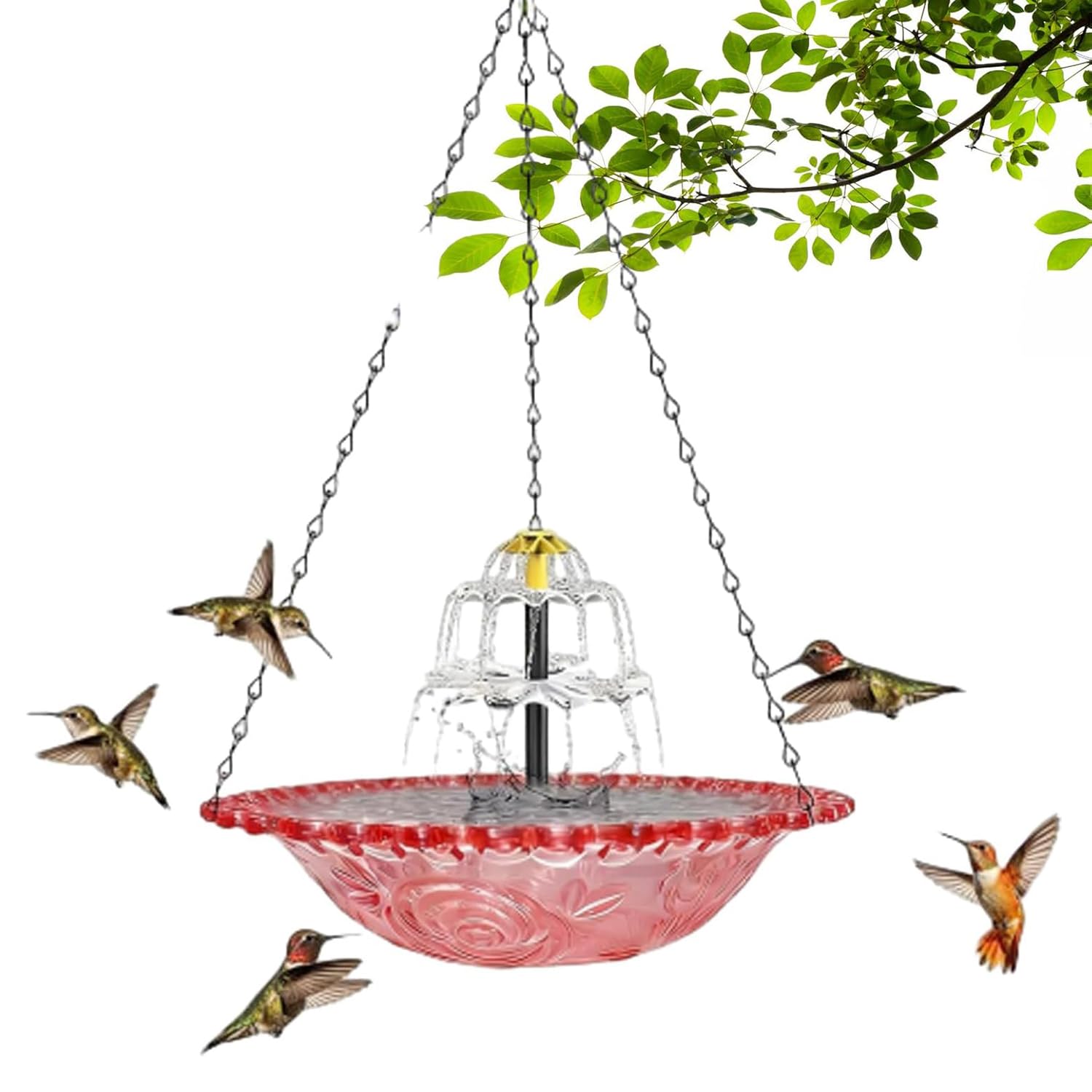 Solar Waterfall Hanging Bird Bath, Solar Cascade Hanging Bird Bath Fountain, Hanging Water, Wireless Outdoor Bird Feeder for Garden, Patio & Wildlife Enthusiasts (Pink-Double Solar)
