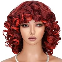 Vista 8 de Pelucas rizadas para mujeres negras, peluca rizada corta negra y marrón con flequillo, suave, grande, flexible, esponjosa, pelucas sintéticas afro