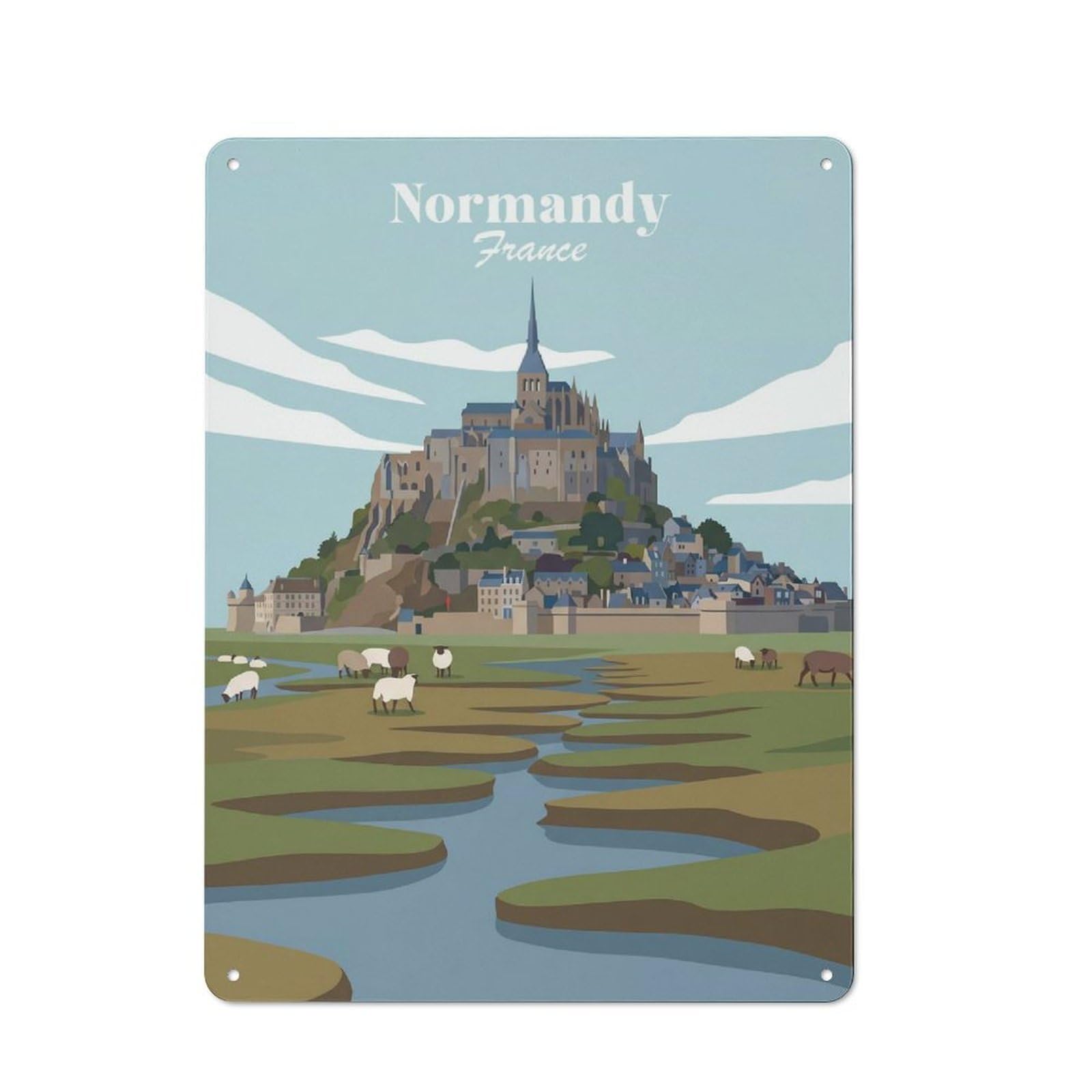 Junmoney Style-24 Workshop Style Normandy France Decorative Metal Plaque 40X30cm, Shed Wall Plaque For Tool Room, Garage, Studio Or Home Bar