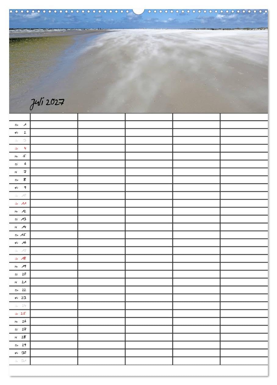 CALVENDO - Urlaubsparadies Amrum/Familienplaner (hochwertiger Premium Wandkalender 2027 DIN A2 hoch), Kunstdruck in Hochglanz: Wunderschöne Bilder von der Urlaubsinsel Amrum