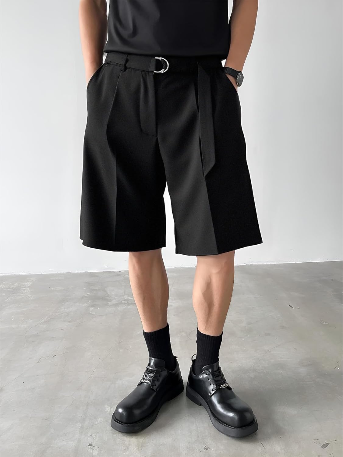 OYOANGLE Men's Summer Pleated Dress Shorts Solid Straight Leg Casual Loose Beach Vacation Outfit Golf Shorts with Belt - Image 5