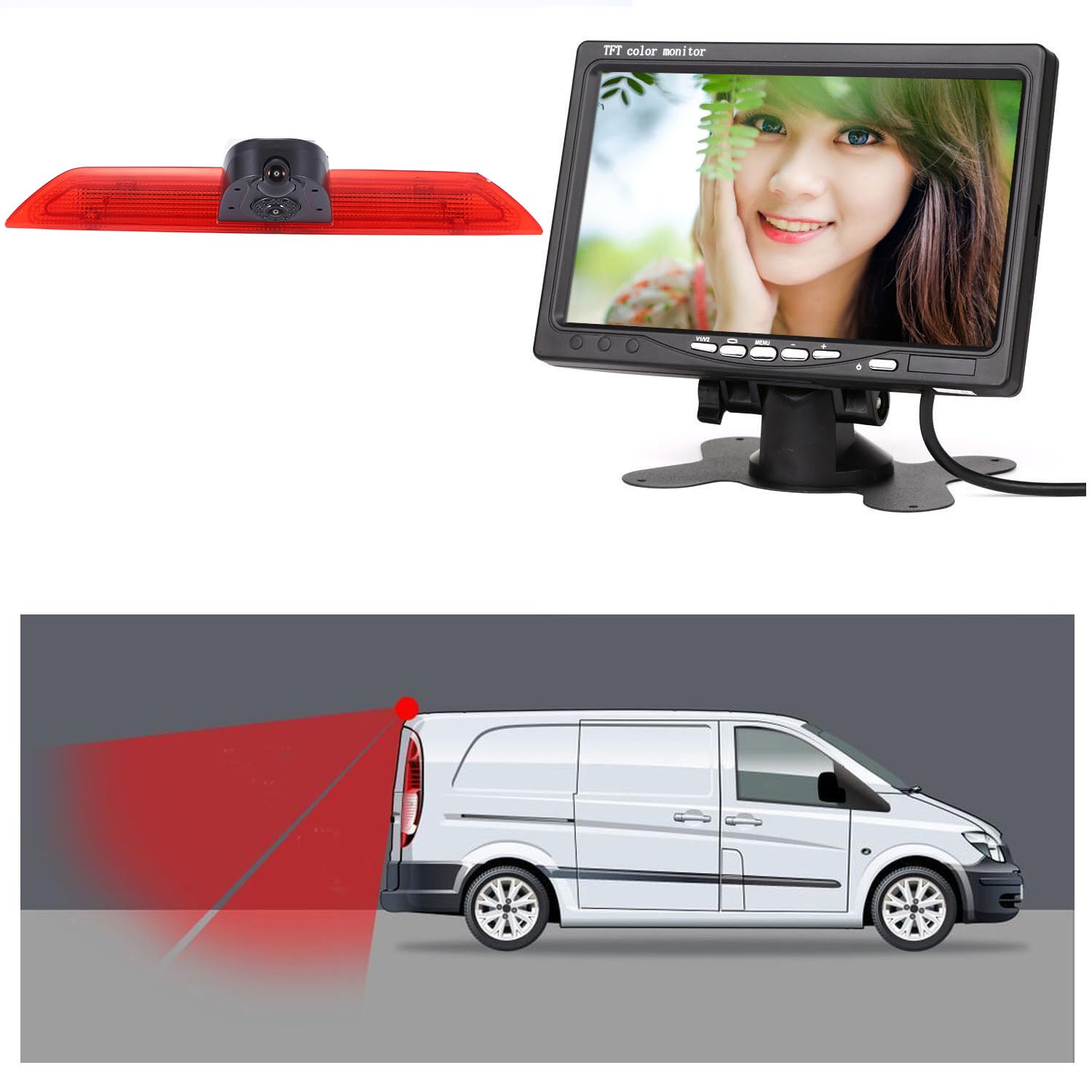 HD IP68 1280 pikseli światło hamowania dach widok z tyłu cofania kopia zapasowa kamera z podwójnym obiektywem z regulacją kąta kompatybilna z Ford Transit Custom Transporter Business MPV SUV Bus