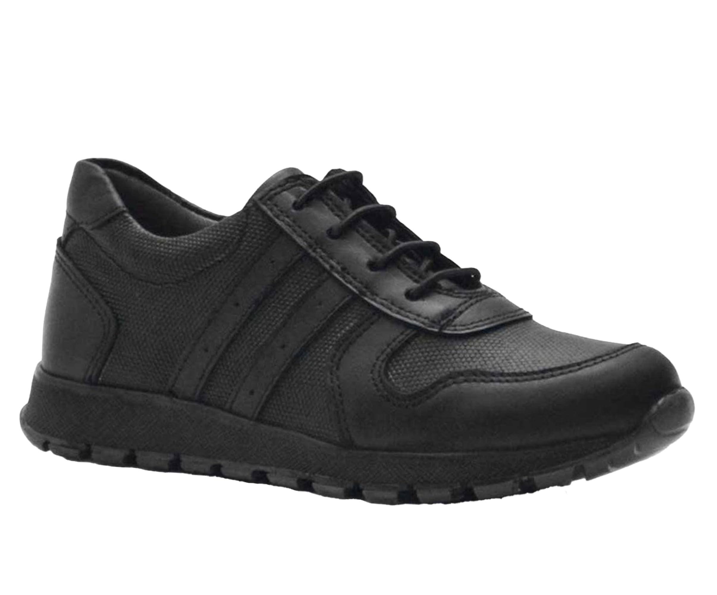 SIRRI Boys Black Leather School Shoes, Formal Smart Back to School Trainers