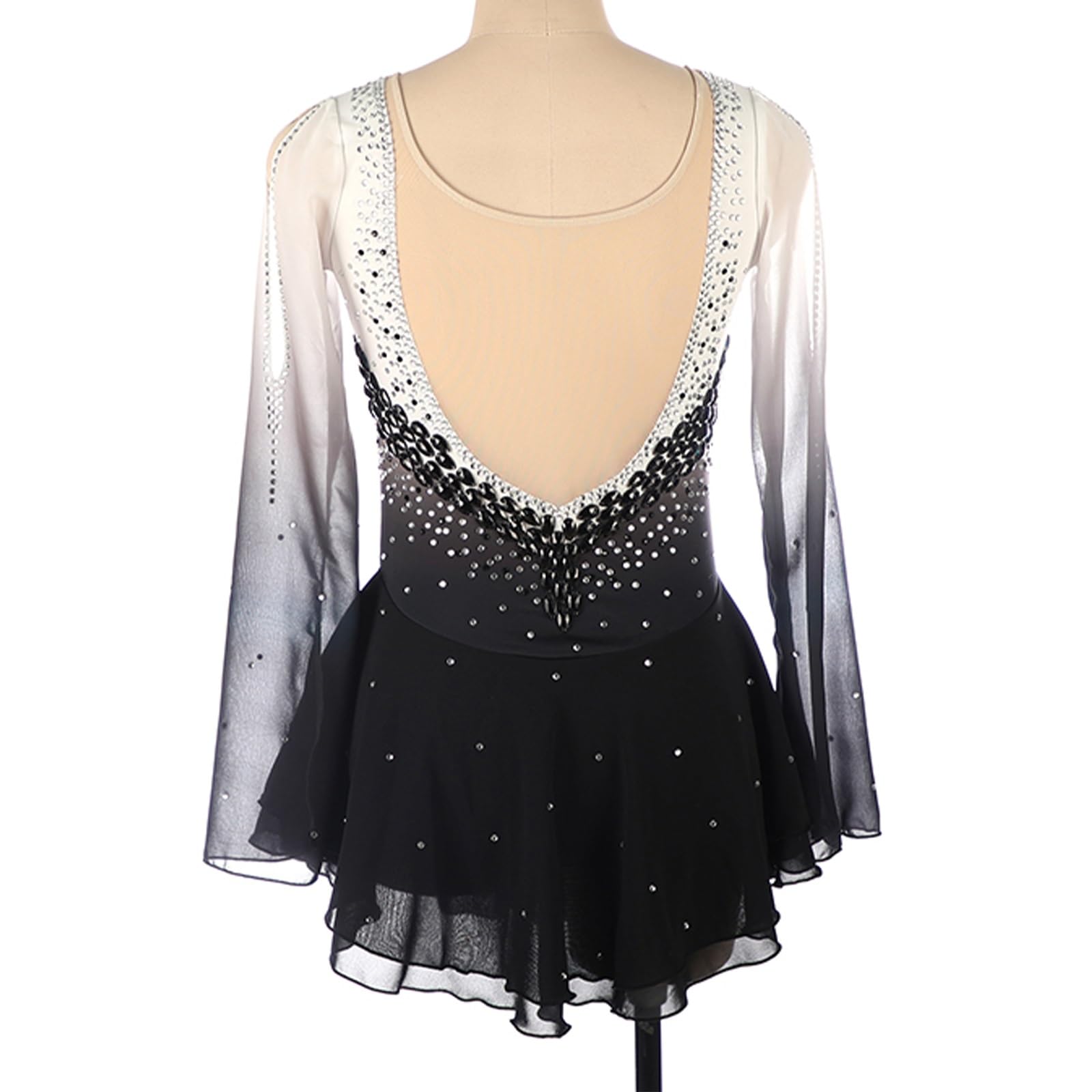 Robe de patinage artistique for filles, Patchwork dégradé, tenue de danse de compétition for femmes avec strass brillants