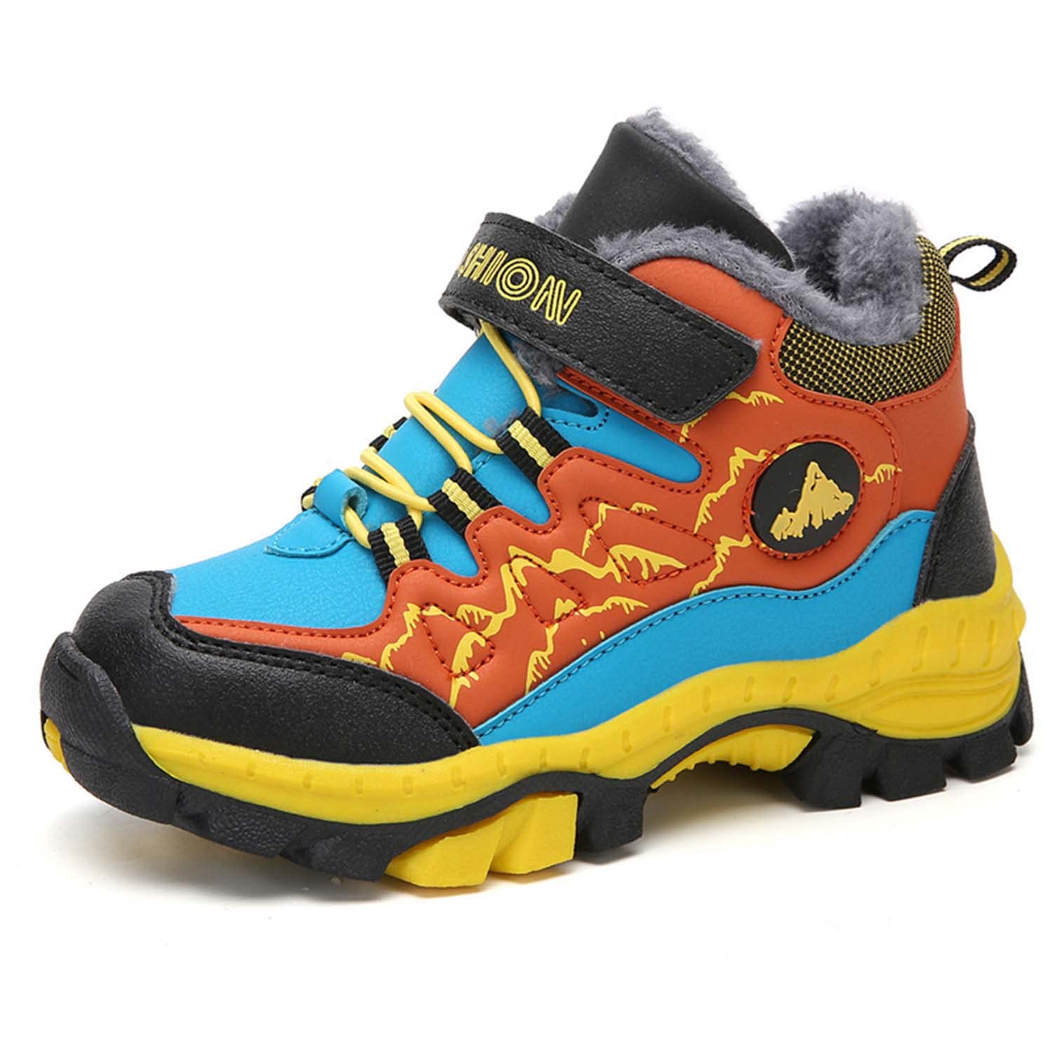 Meidiastra Kids Boys Winter Hiking Boots Warm Lined Snow Boots Anti Collision Anti-Skid Athletic Outdoor Adventure Camping Trekking Shoes Orange 34
