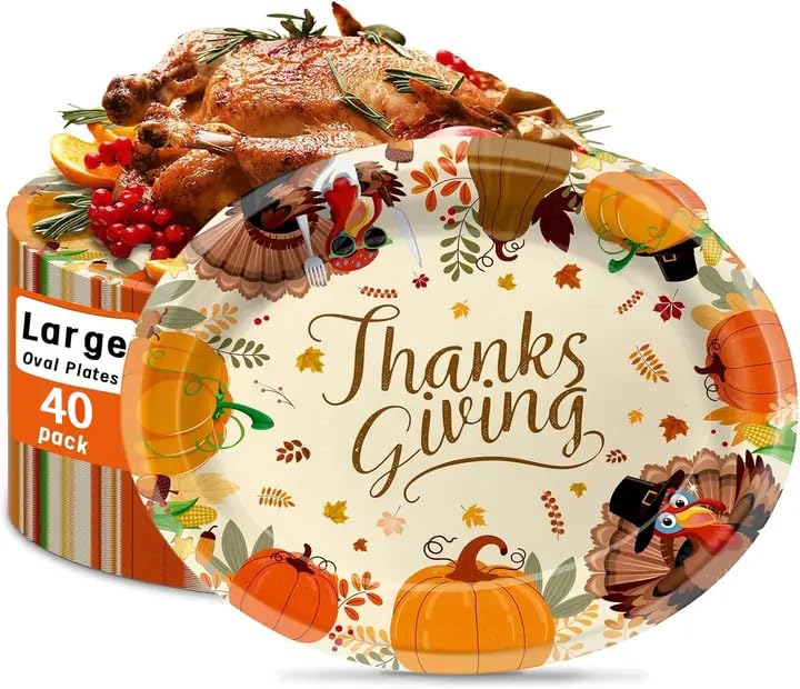 40 Pack Oval Thanksgiving Plates