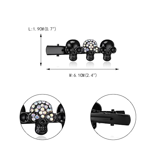 Miniatura 6 de EVER FAITH 2 piezas de accesorios para el cabello de Halloween con cristal austriaco, 4 pinzas para el cabello de calavera, para cosplay, fiesta,