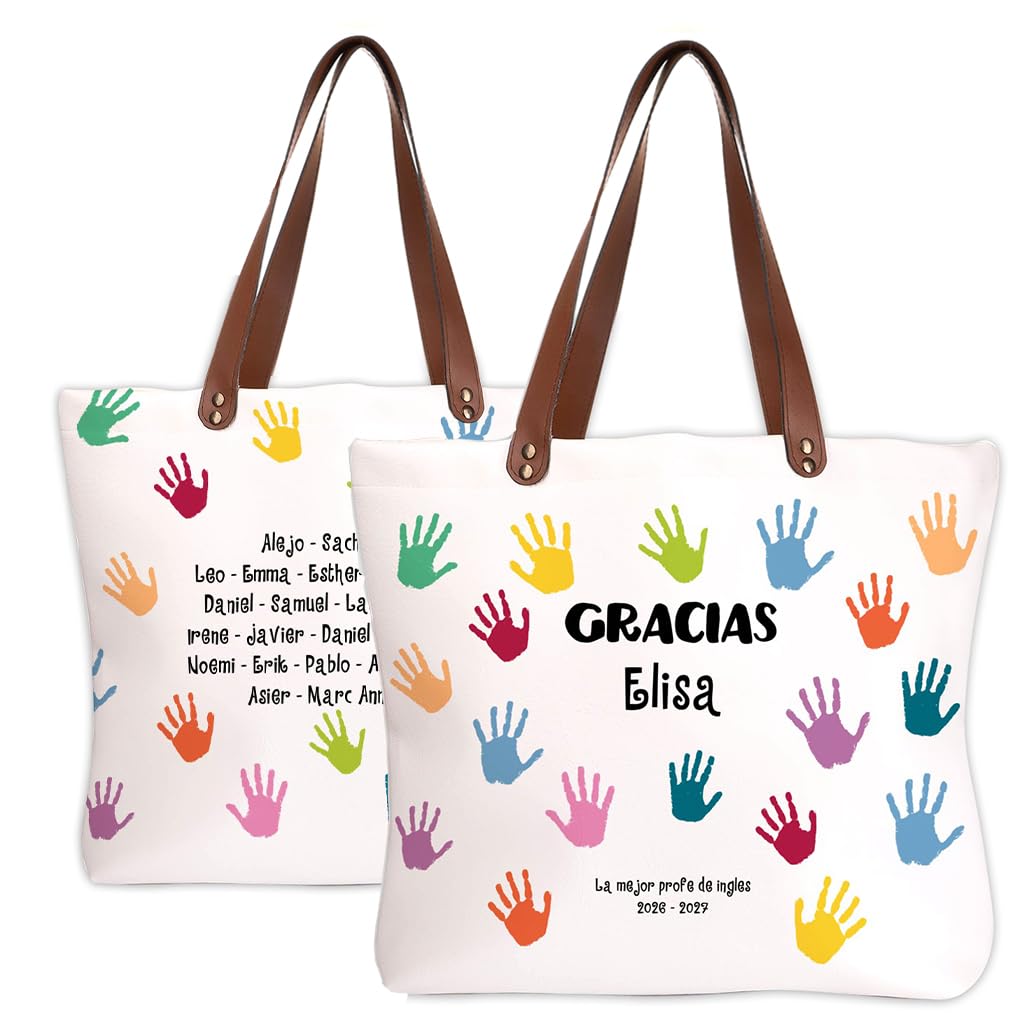 Wanapix | Bolso Personalizado Profesores | Regalo Personalizado con Nombre y Texto | Bolso Shopper Polipiel | 32 litros | 50 x 38 cm | Detalle Original para Profes en Fin de Curso