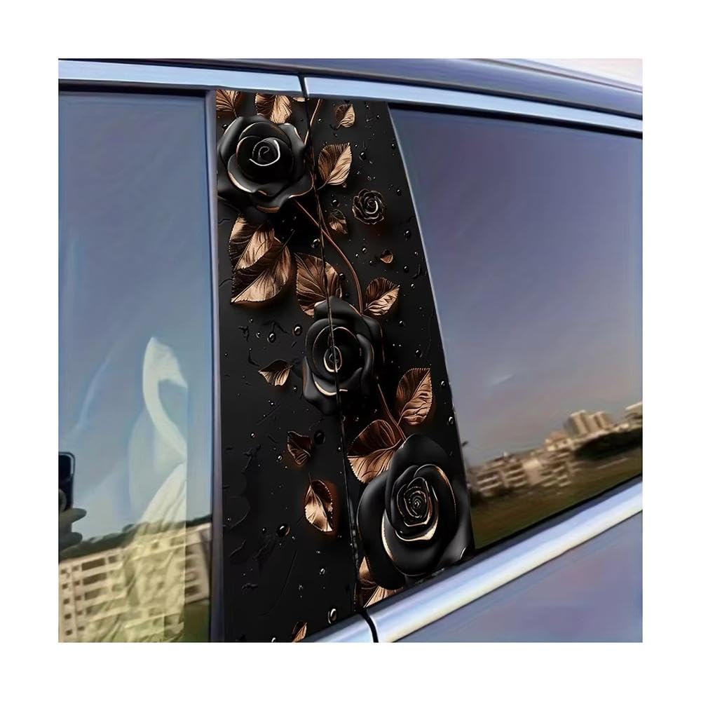 Decorative Items 2 PCS Car Center Pillar Stickers Black Gold Rose Protective Film Scratch-Resistant