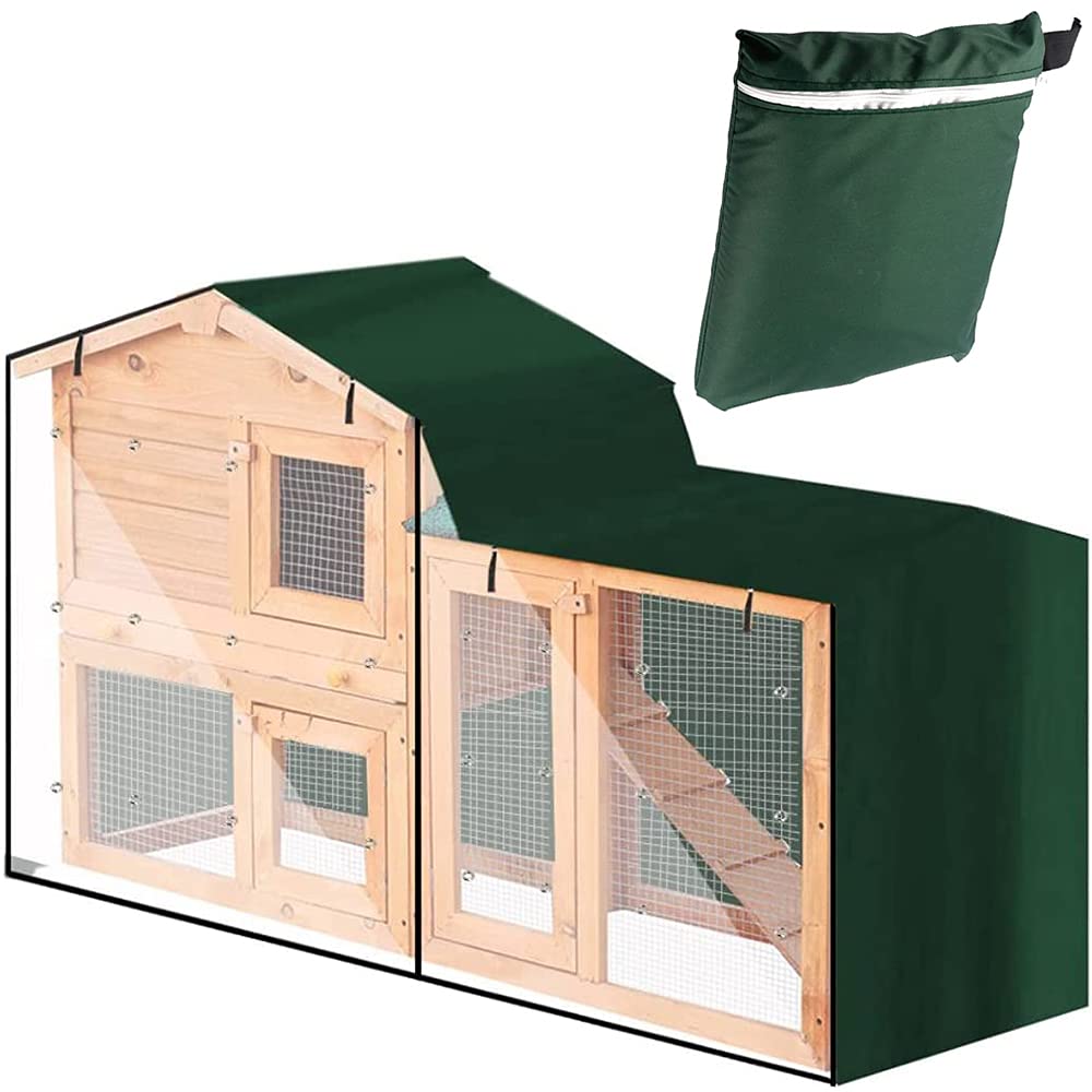 BOSKING Triangle Rabbit Hutch Cover 210D Oxford Waterproof Rabbit Guinea Pig Animal Hutch Elevated Cover Dust Pet House Bunny Cage Covers (57.9x20.5x33.9in/ 147x52x86cm, Green)