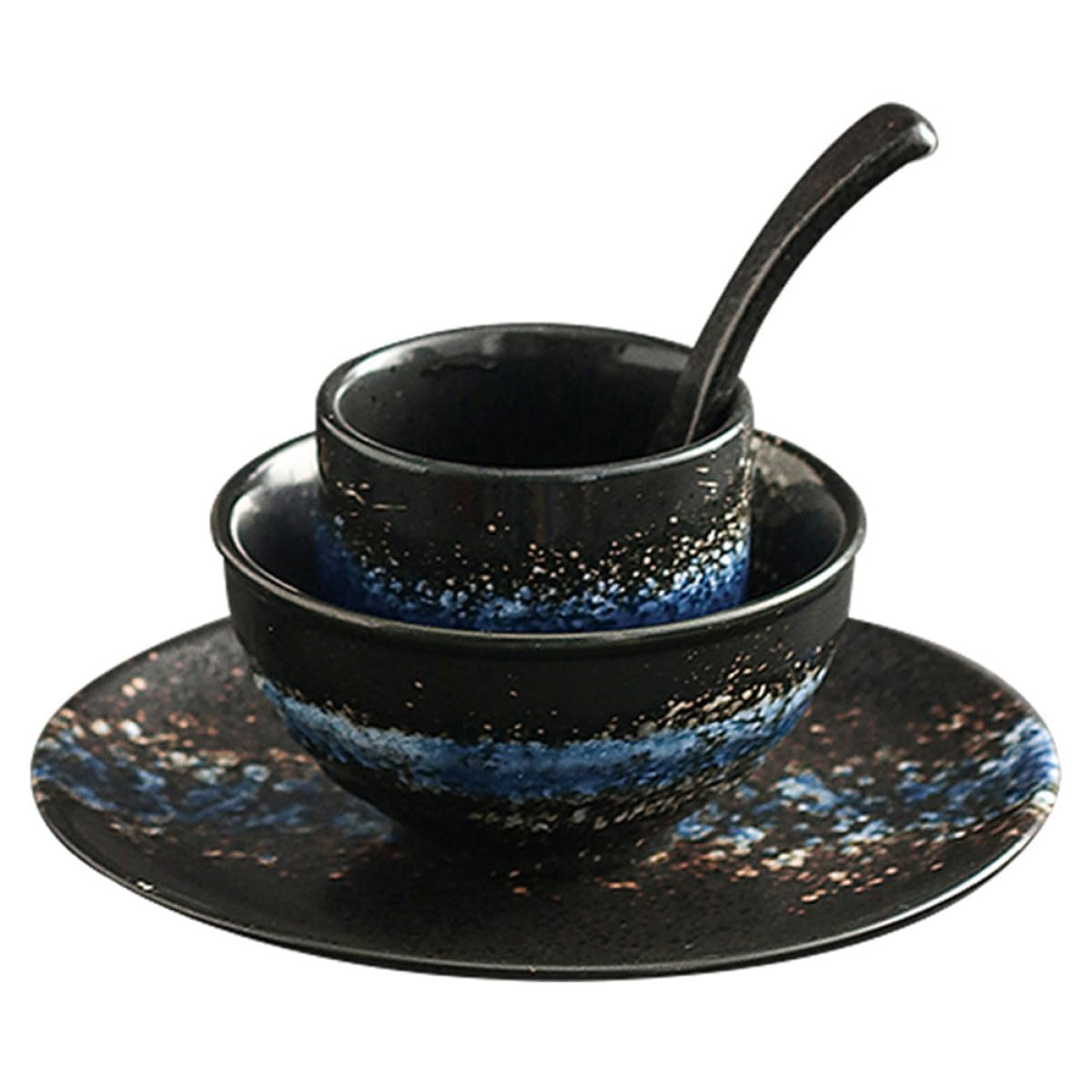 NUOBESTY Ensemble Vaisselle Céramique 4 Pièces pour Restaurant de Sushis – Bols, Cuillère et Plat – Service Table Japonerie, Lavable Lave-vaisselle, Usage Hôtel et Fondue