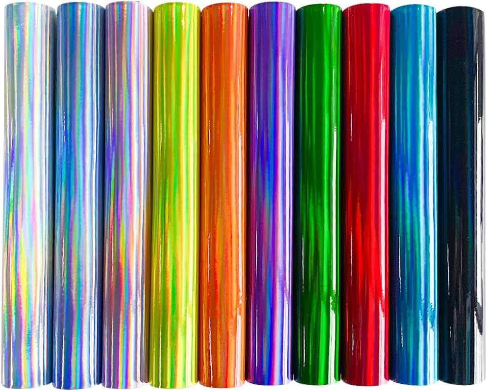 10 Pcs Holographic Faux Leather Sheets for Crafts, 8.3" x 11.8"(21x30cm) Colorful Luster Leather Fabric for Jewelry Bows Making DIY Projects
