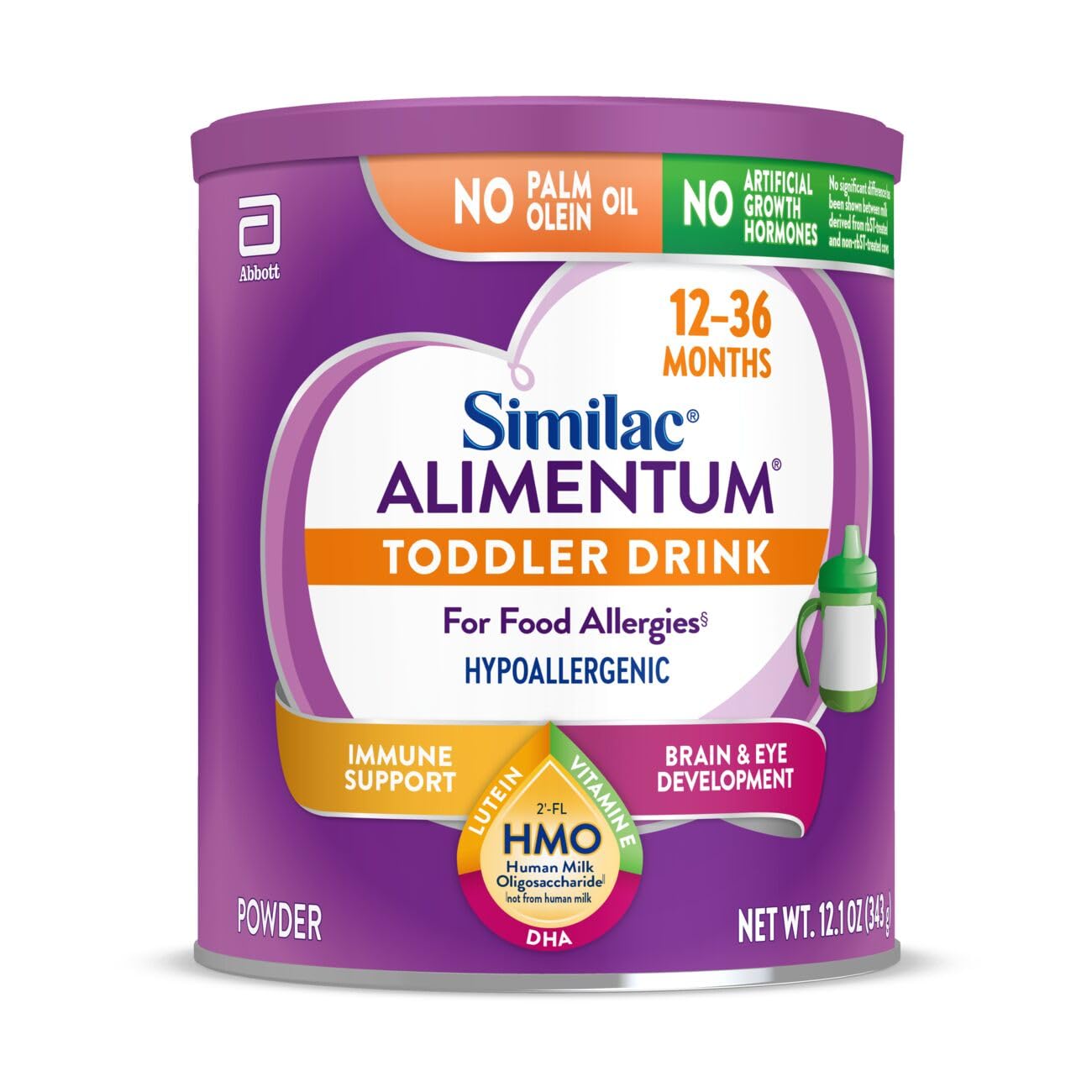 Similac Alimentum Toddler Drink With 2'-FL HMO, Hypoallergenic, for Food Allergies, Suitable for Lactose Sensitivity, Ages 12-36 months, 12.1-oz Can
