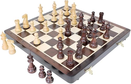 Miniatura 1 de House of Chess - Juego de ajedrez victoriano Staunton Ringy Rose Wood - Tablero de ajedrez plegable de madera de 14 x 14 pulgadas con notación