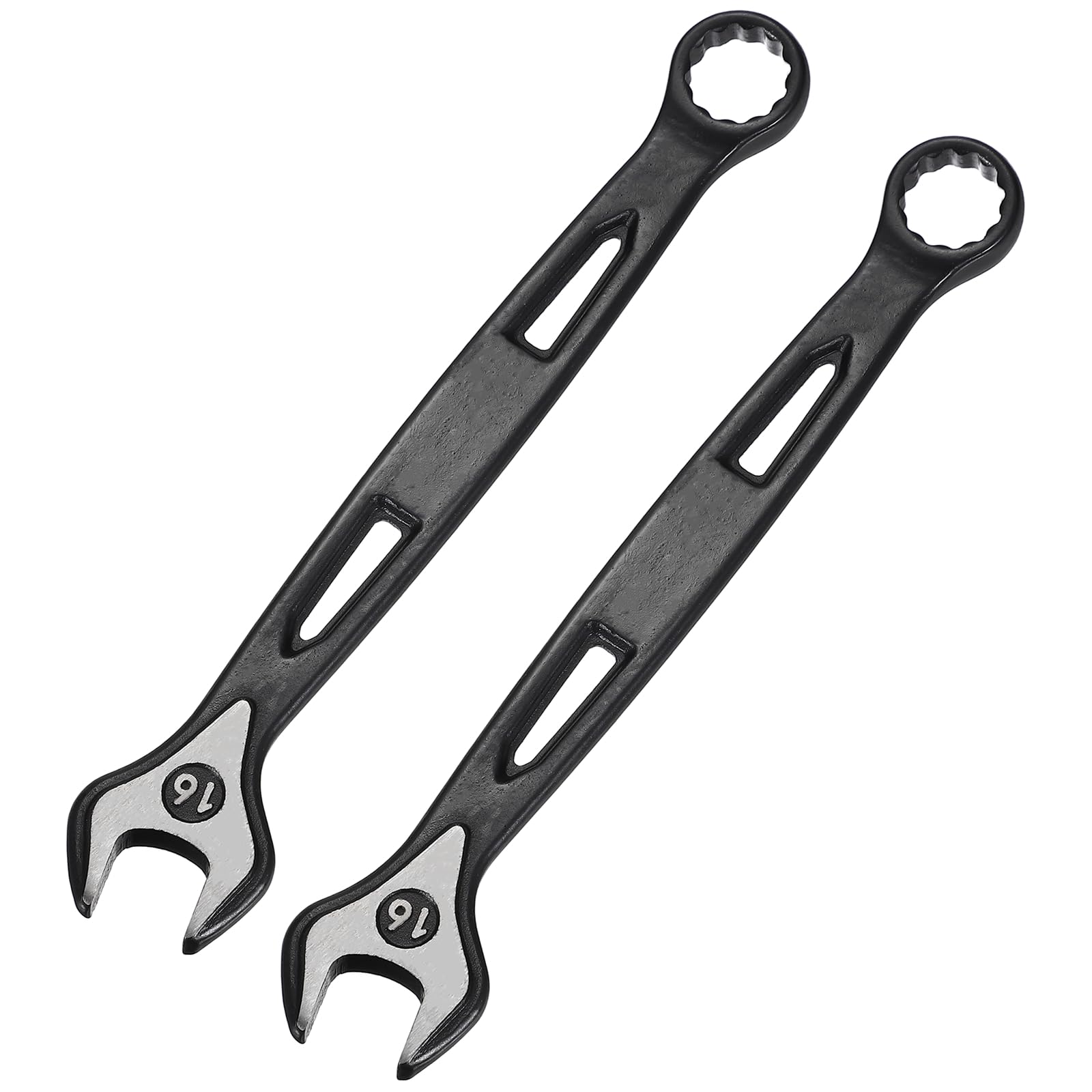 sourcing map 2pcs Combination Wrench 16mm Metric Extra Long 12-Point Box and Open End Carbon Steel Double Ended Industrial Grade Spanner for Automotive Furniture Machinery DIY Repair, Black