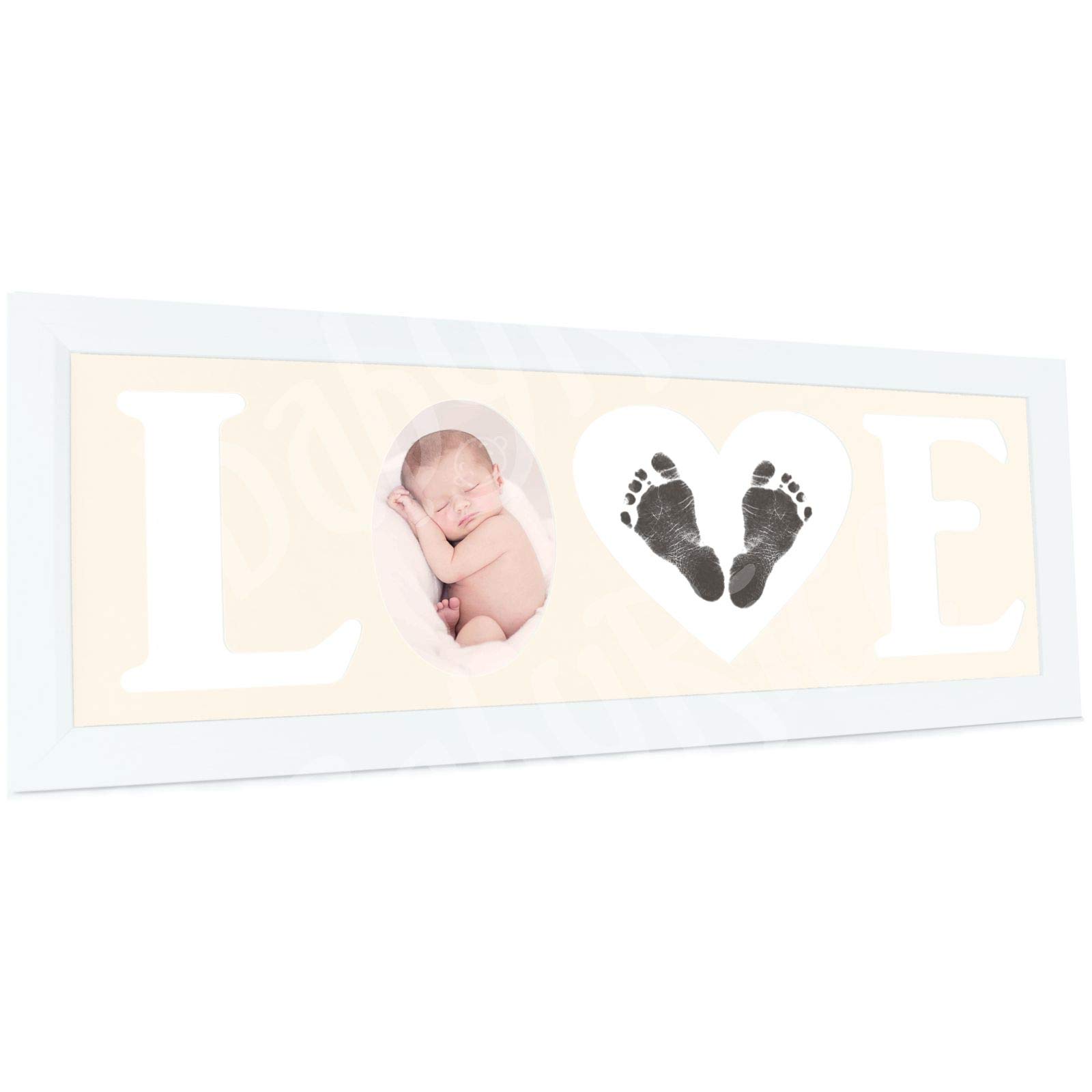 Baby Hand and Footprint Kit with Love Photo Picture Frame in White – Cream, by BabyRice