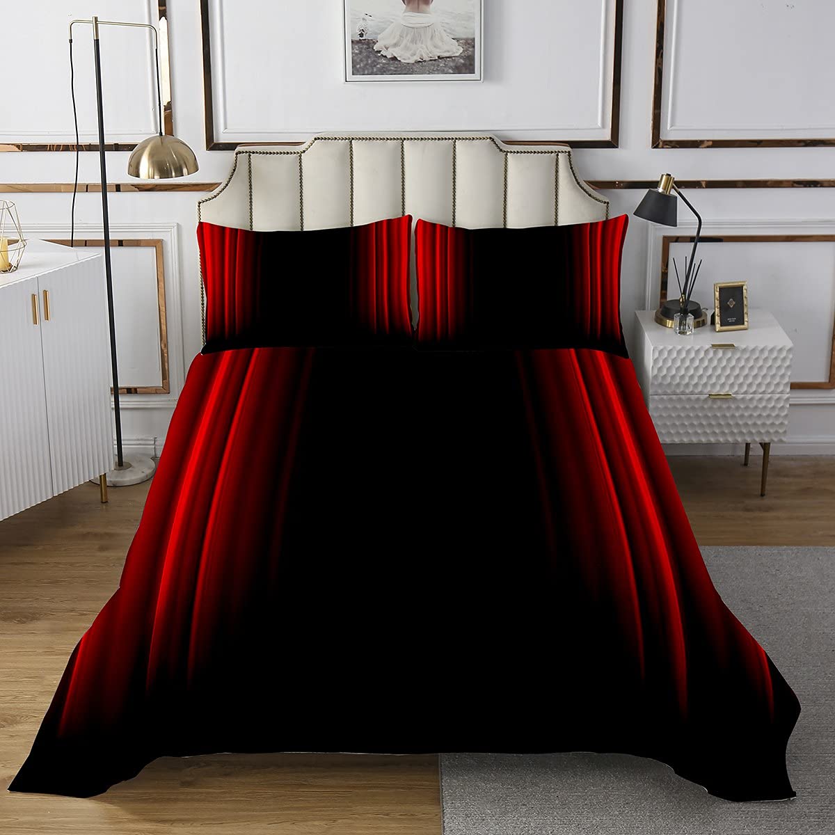 Feelyou Abstract Ombre Bedspread Kids Teens Red and Black Quilted Room Decor 3Pcs King Size