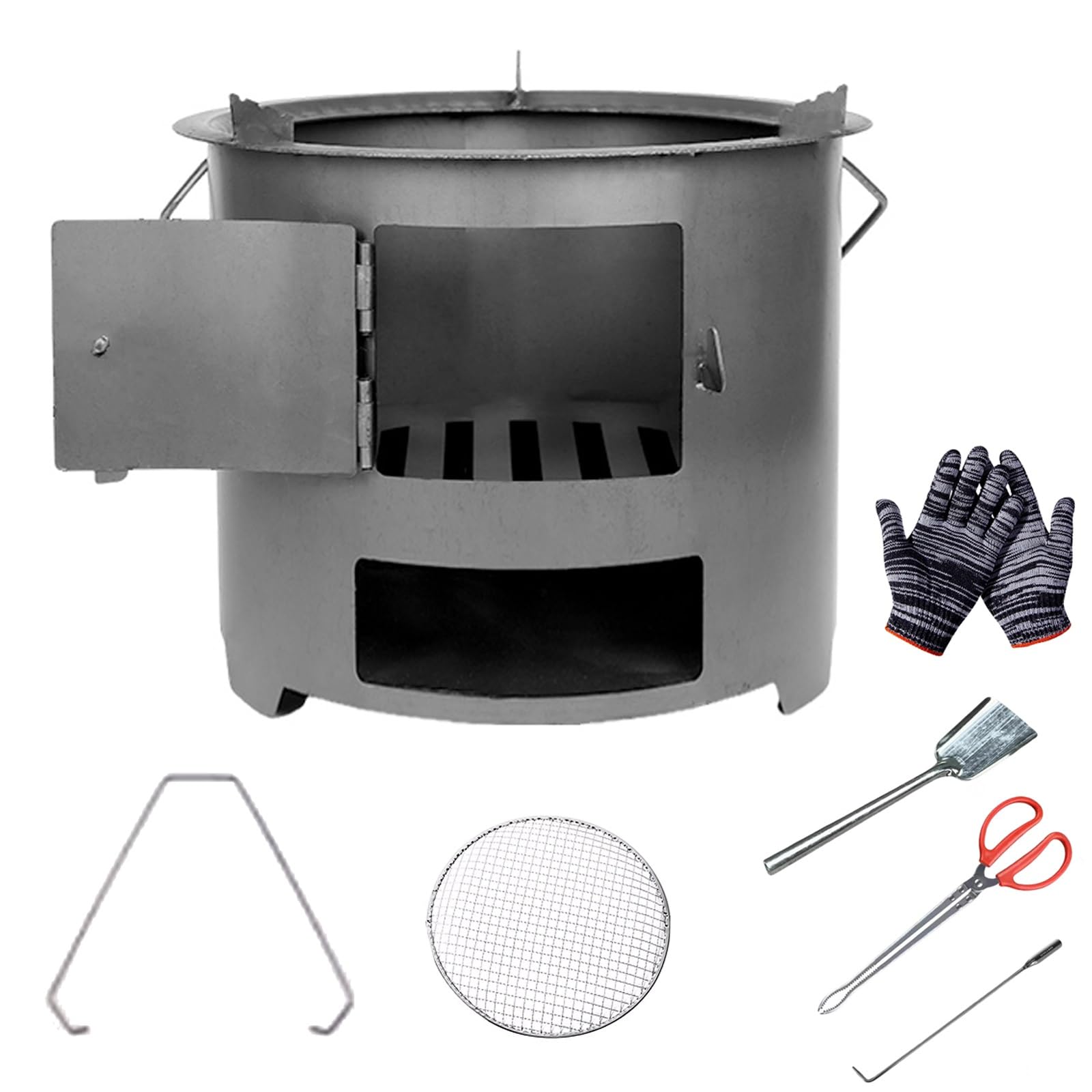 Tragbarer Camping Holzofen, Holzofen Outdoor Zum Kochen, Wandern, Rucksackreisen, Verdickte Stahlplatte, Wird mit Einem Griff und Zubehör Geliefert(30cm/12in)