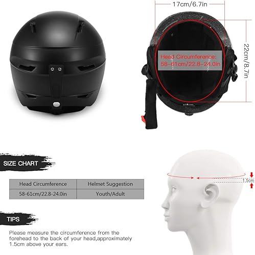 Miniatura 6 de Lixada Casco de snowboard con orejeras desmontables, casco de esquí de seguridad con correa fija para gafas, casco profesional de deportes de nieve