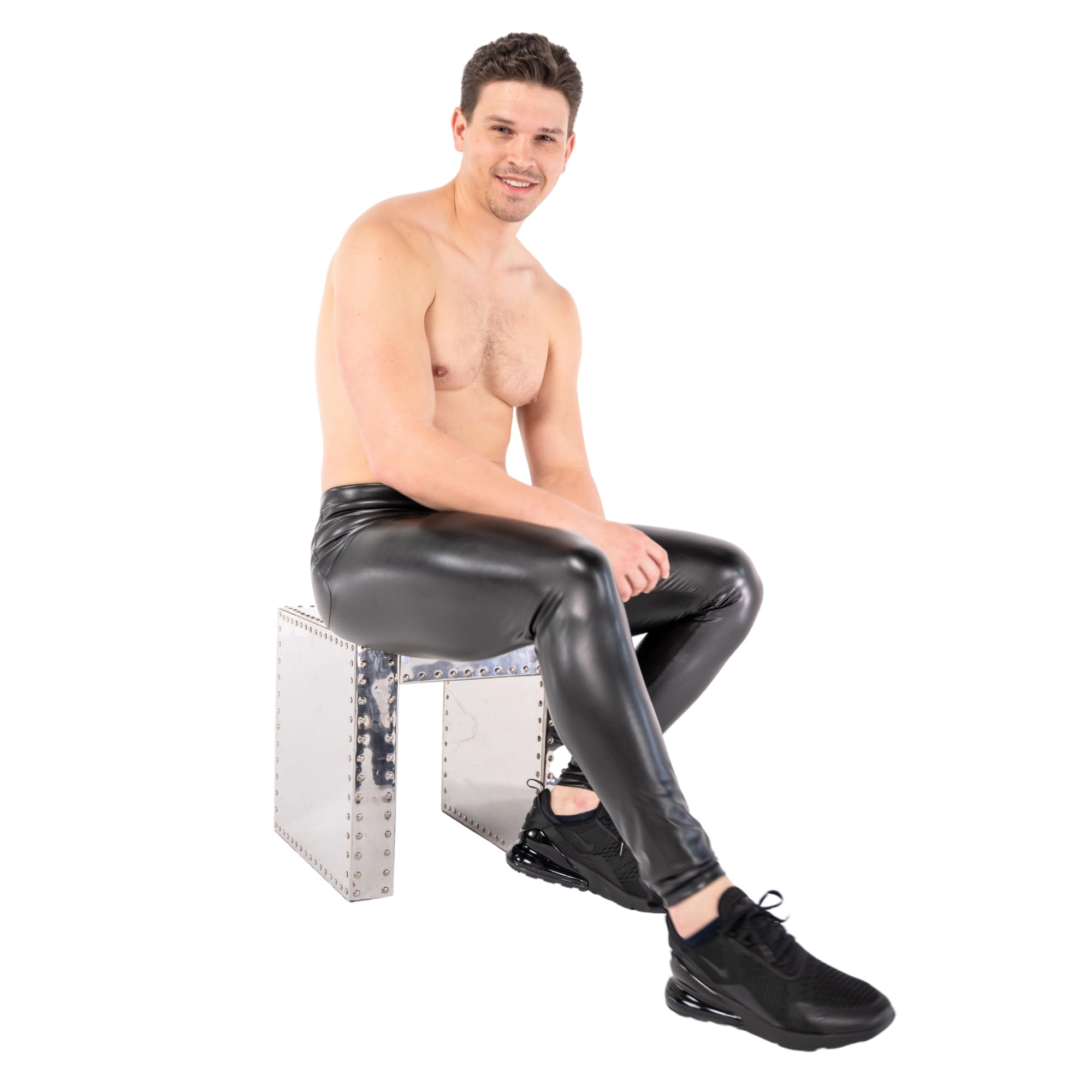 Kapow Meggings Herren-Leggings in Lederoptik, Matte Hose in Veganer Lederoptik mit Taschen und Kordelzug für Festivals und Partys