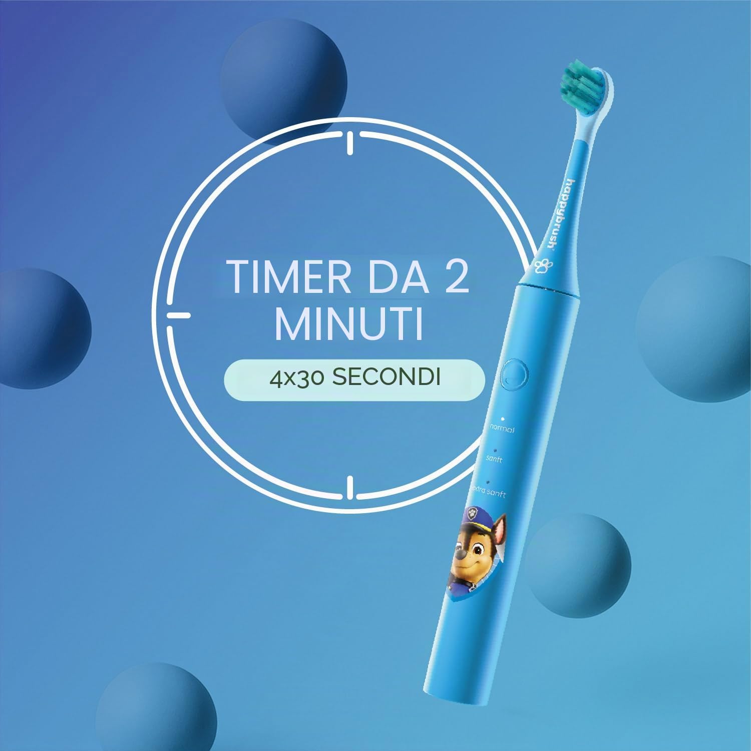 happybrush Spazzolino elettrico per bambini – "La grotta dei leoni" – Vincitore del test * – Spazzolino da denti per bambini in design Paw Patrol – Include 4 testine di ricambio, batteria da 4
