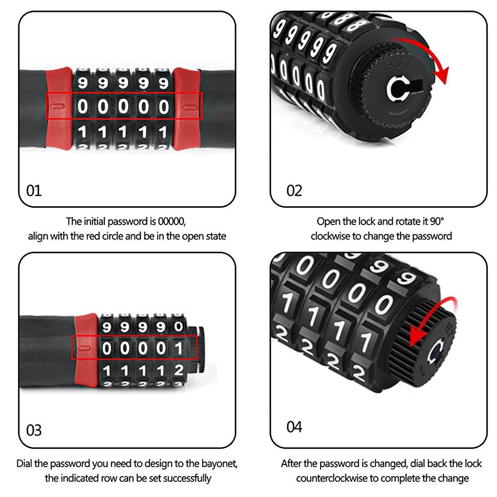Lucchetto per bicicletta, con combinazione a 4 bit, adatto per biciclette, lucchetto crittografico, cavo in acciaio antifurto per lucchetto nero
