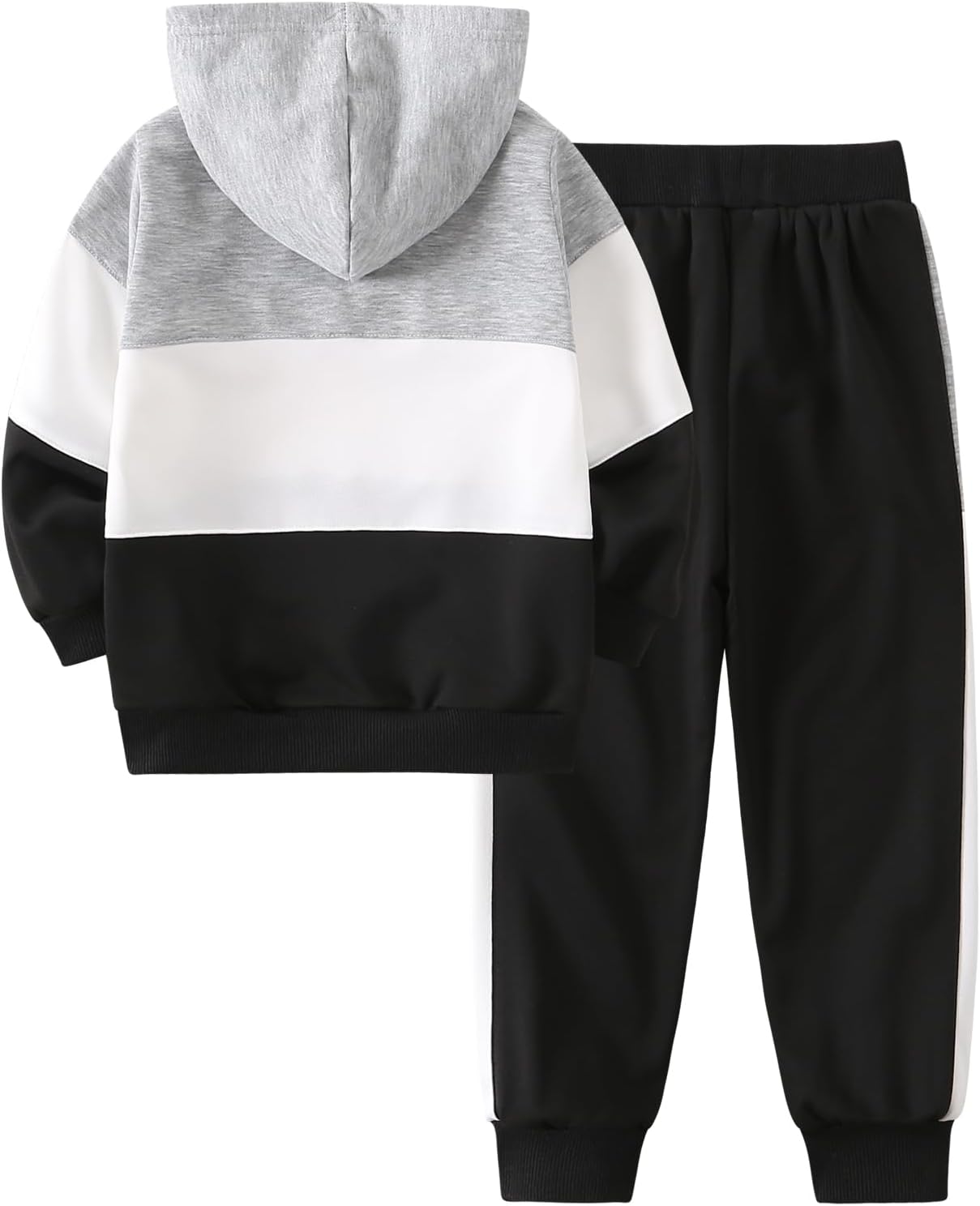 JOLYSHILD Boy's 2 Piece Outfits Long Sleeve Hooded Pullover Colorblock Tops and Sweat Pants Fall Winter Set 3-14Y - Image 2