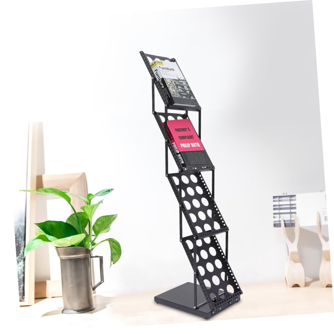 Présentoir à Brochures Multicouche A4 en Fer Noir Pliable Vertical