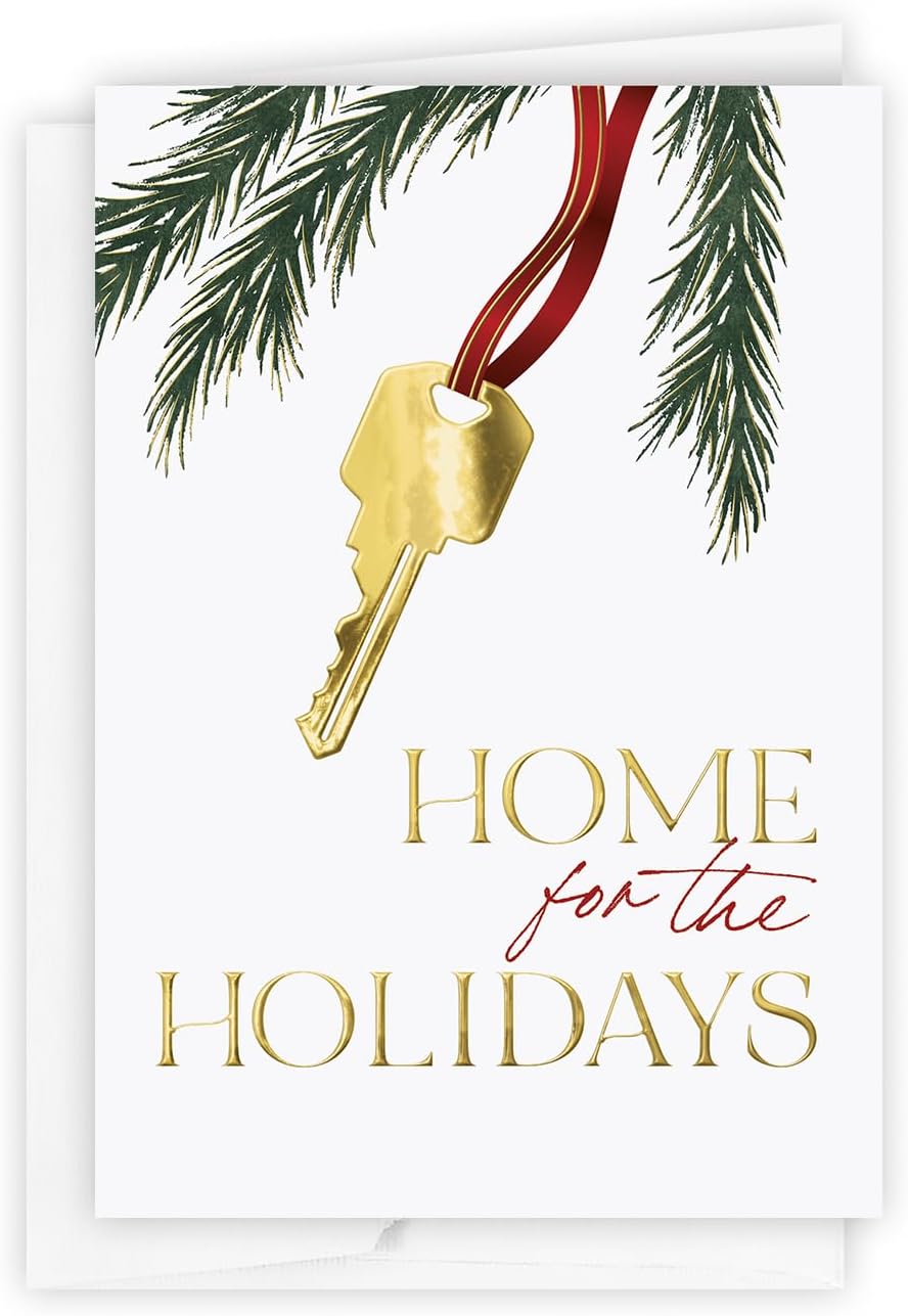 The Gallery Collection, 25 Count Card Pack, Business Christmas Cards with Foil Lined Envelopes (Golden Key and Conifer), For Realtors