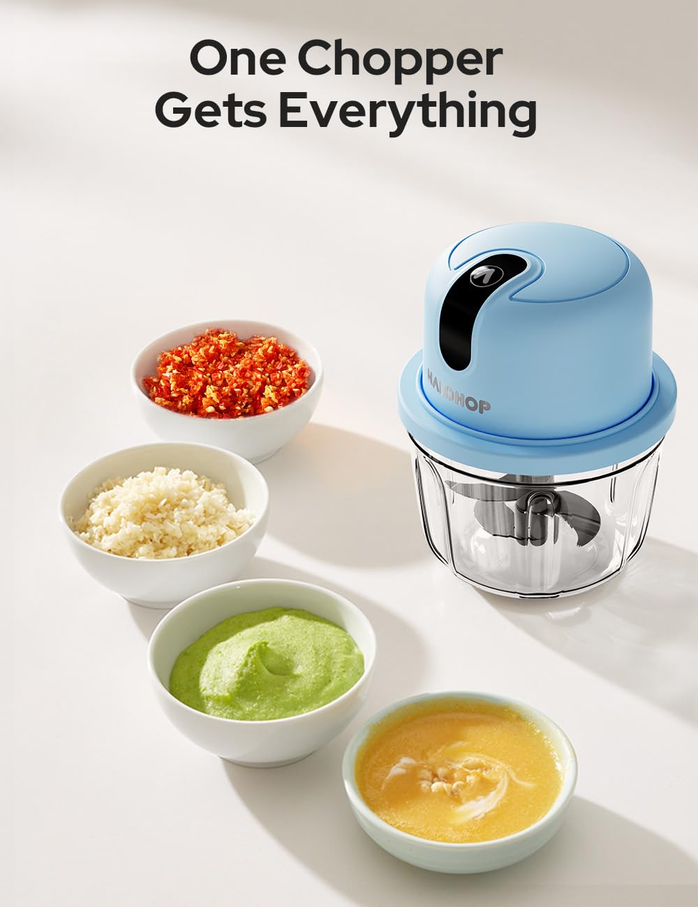 Halohop 350ML Electric Vegetable Chopper for Kitchen | Rechargeable Stainless Steel Blades Cutter | One-Touch Operation for Mincing Vegetable, Garlic, Ginger, Onion, Nut | 1 Year Warranty (Blue) 1