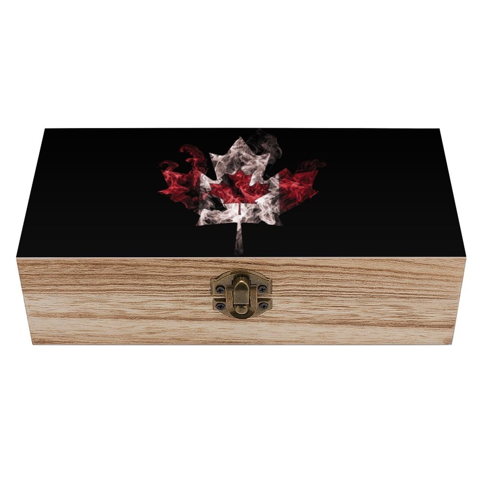 HLBSDM Smoke Canada Flag Wooden Box with Hinged Lid Decorative Storage Case Container