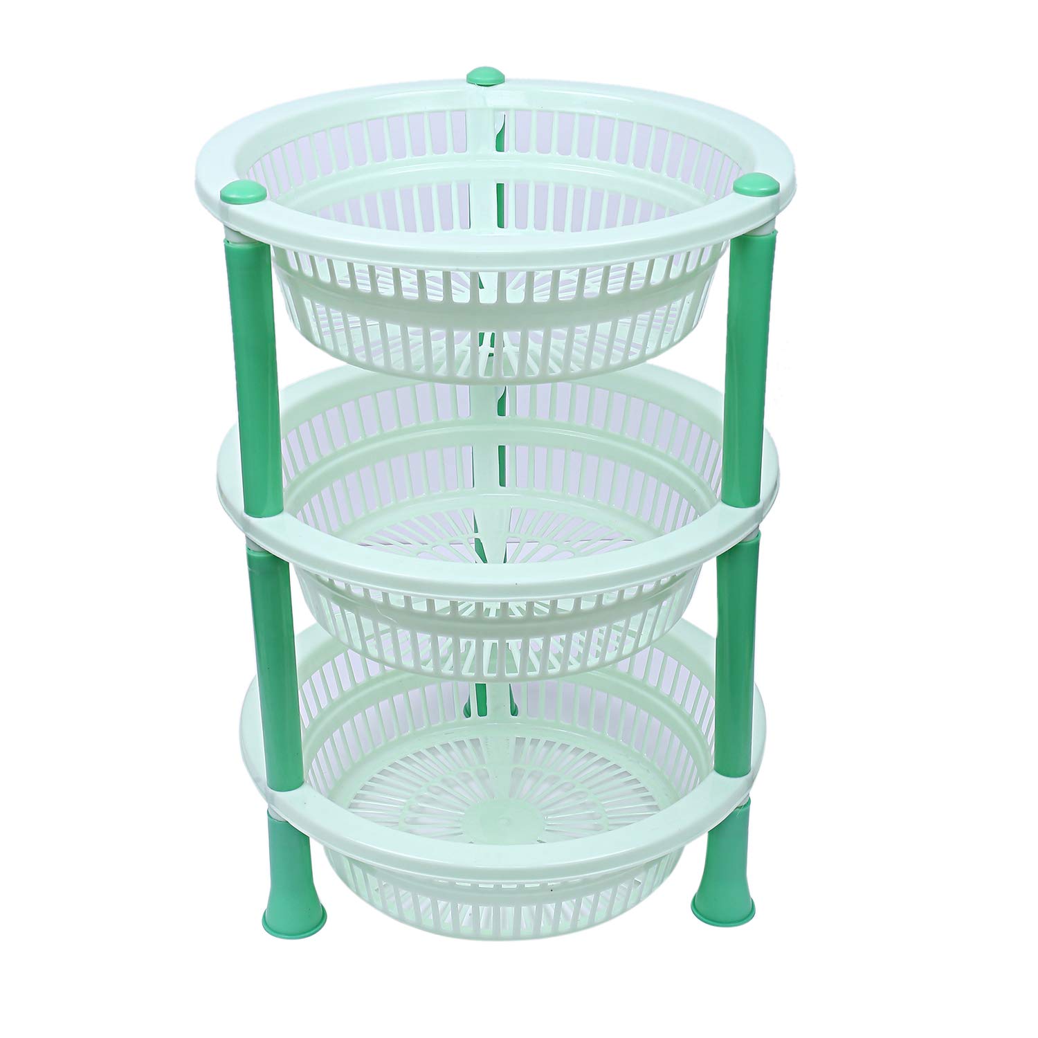 Kuber industries Plastic 3 Layer Multi-purpose Kitchen Storage Basket Rack (Green)-CTLTC14813