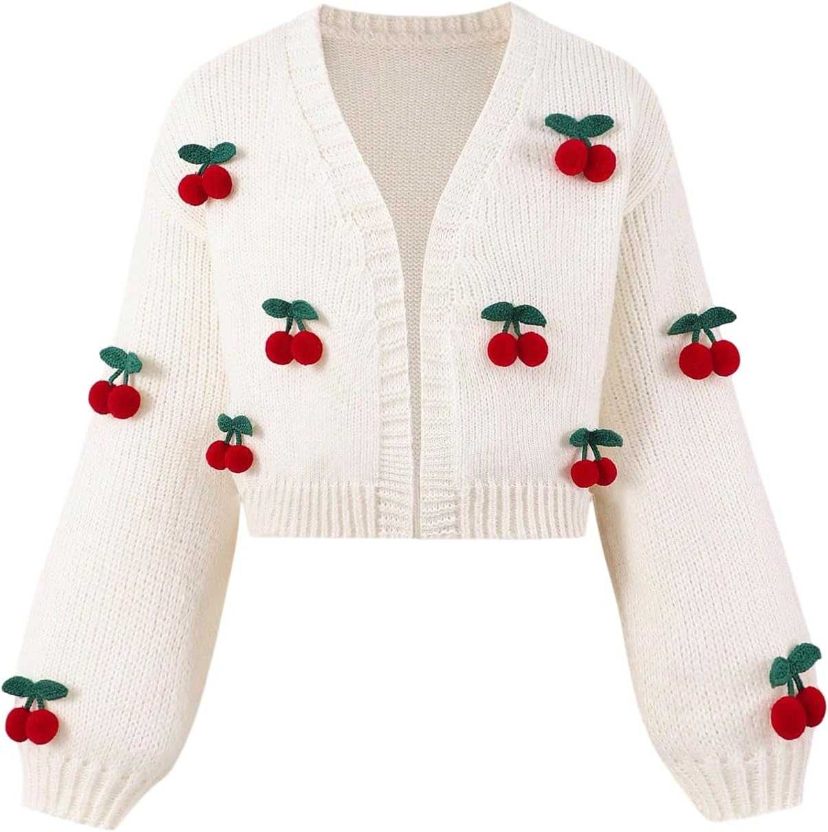 Girl's 3D Cherry Cardigan Sweater Open Front Long Sleeve Knit Cute Fall Cardigans