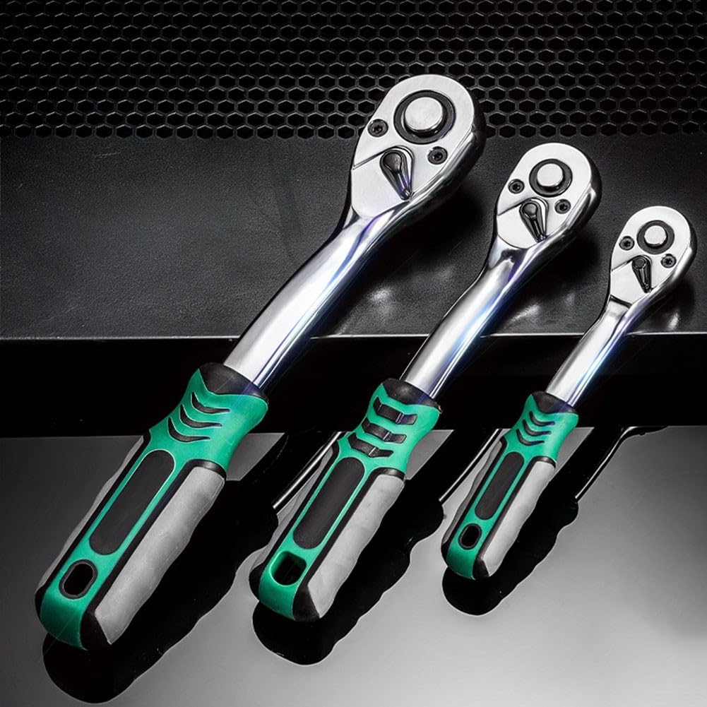 Clé à cliquet 72 dents réversible et ergonomique en lot de 3 pièces pour douilles