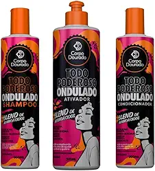 Kit Todo Poderoso Ondulado - Shampoo, Condicionador e Ativador - Corpo Dourado - Limpeza, Hidratação e Definição para Cabelos Ondulados 2A a 2C