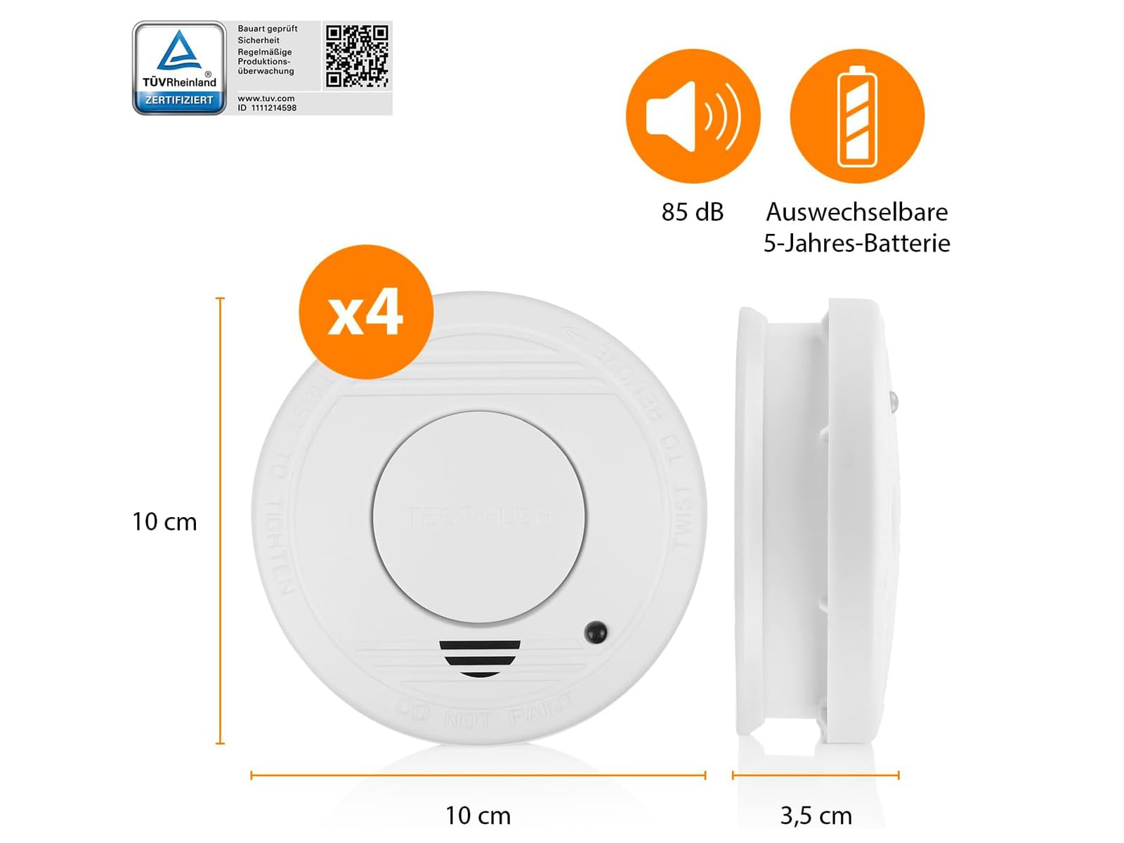 Smartwares Detector de Humo Juego de 4 con fijación magnético, 85dB Sirena para Seguro Fuego Alarma