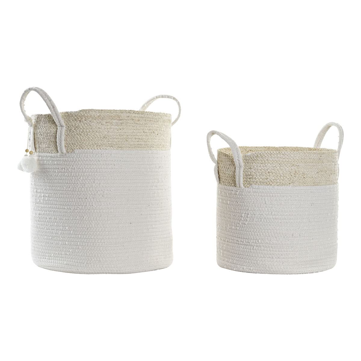 DKD Home Decor Juego de cestas Color Blanco Natural, de algodón y Fibra (38 x 38 x 42 centímetros)
