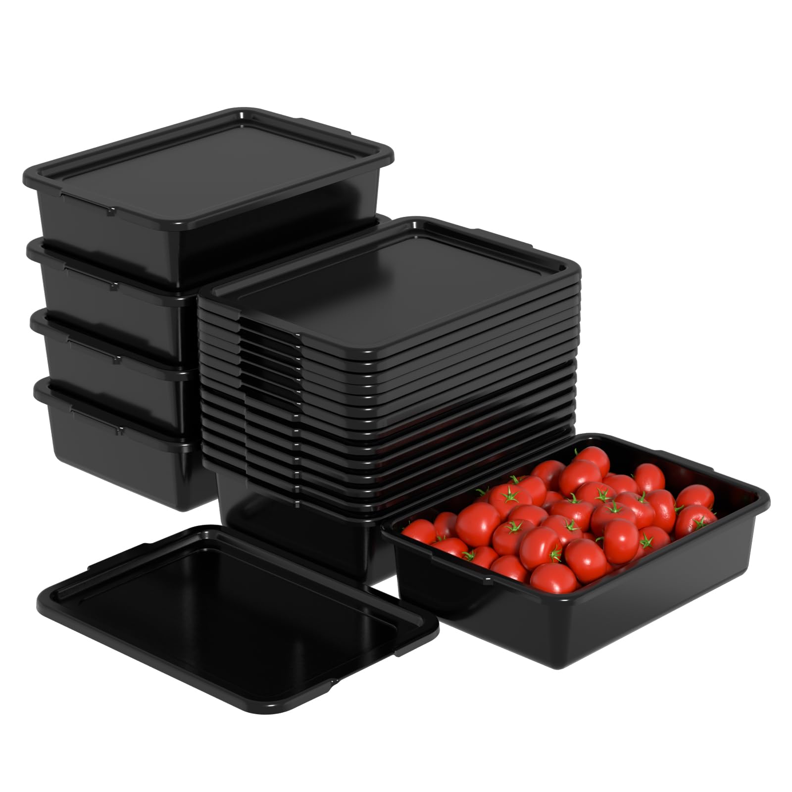 Obstnny 12er Pack 13L Commercial Bus Wanne mit Deckel Kunststoff Bus Box Schwarz
