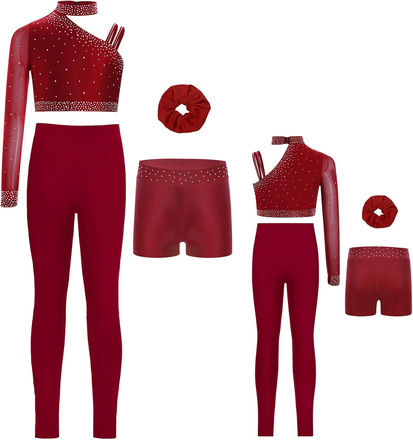 JEYPINMI Dance Workout for Girls Athletic Sports Outfits Crop Top with Shorts Hairband Leggings Tracksuit Sets
