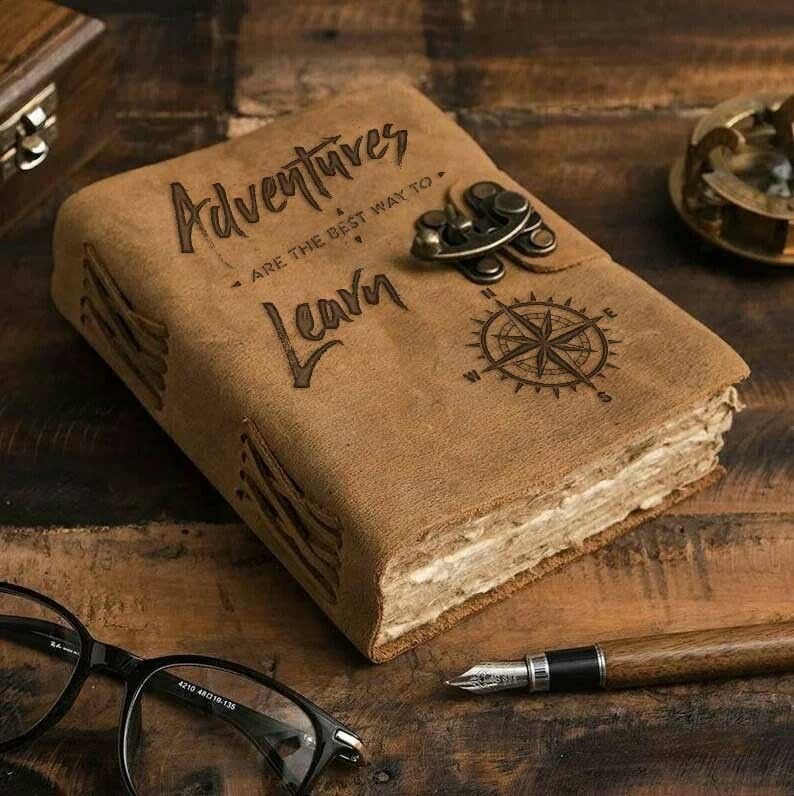 Image of DI-KRAFT Handcrafted A5 120 GSM Vintage Paper Printed Diary Leather Writing Diary With Buckle Lock Notebook Unruled Personal Diaries Leather Journal for Office - 5x7 Inch 200 Pages (Brown Quote6)