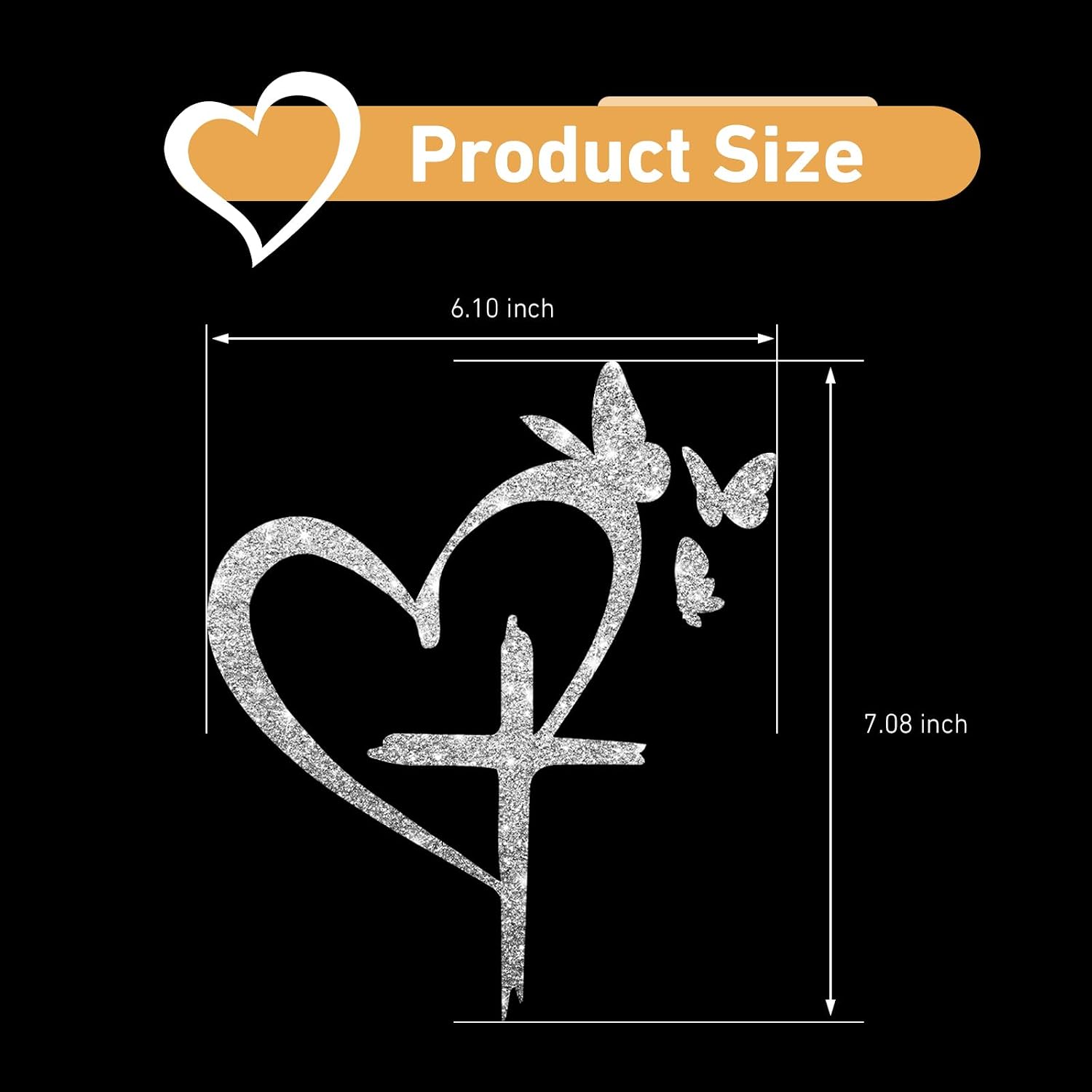 Love Cross Sticker, 6.1'' x 7.1'' Butterfly Heart Cross Bumper Mirror Decoration Decal, Religious Car Window Stickers, Universal Decorative Accessories for Car Notebook Laptop (Silver) image 2
