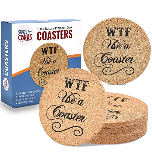 Funny Cork Bar Coasters Round - Premium 5mm Cork Coaster, Best Housewarming or