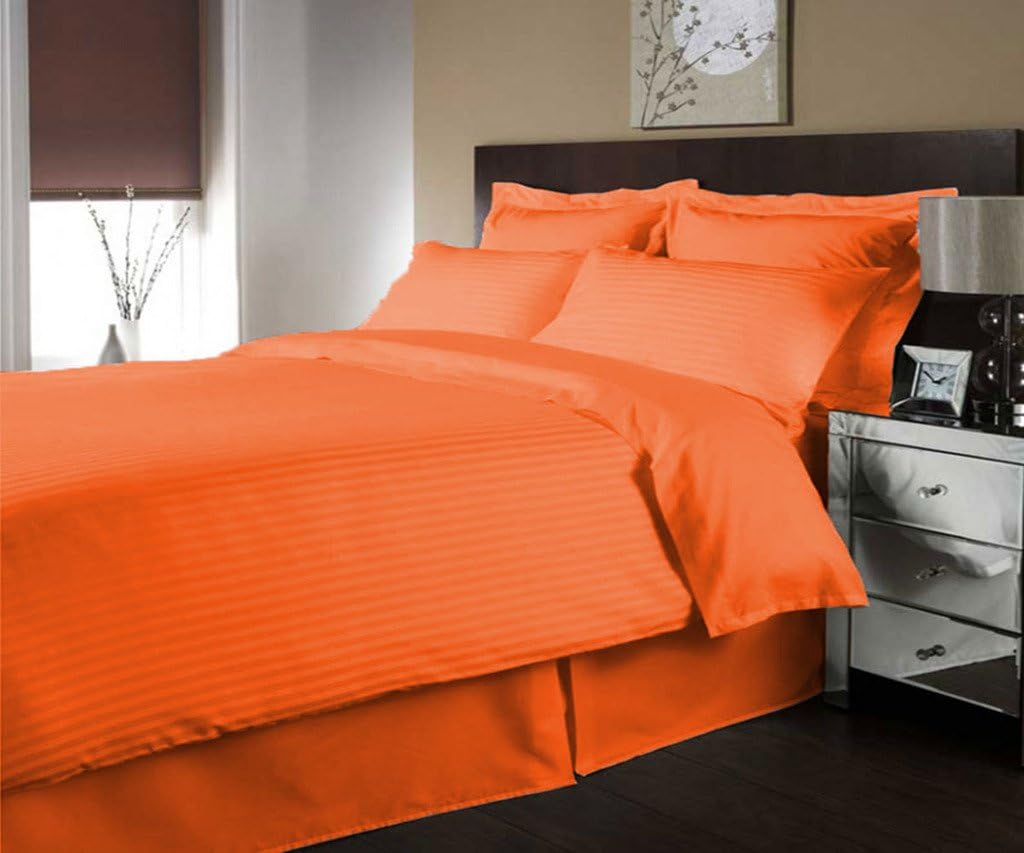 Scala Bedding 300 Thread Count Egyptian Cotton Luxurious Striped Duvet Cover Cal King Brick Red