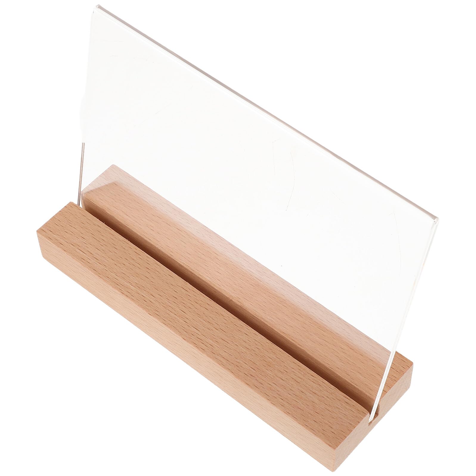 NOLITOY Soporte para Letreros de Mesa Horizontal de Madera Natural con Base Triangular T Acrílico Transparente Tamaño A6 5 Unidades Adecuado para Menús Restaurantes y Oficinas