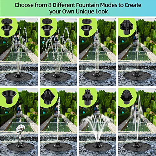 Upgraded Led Solar Fountain Pump For Bird Bath, Diy With 8 Nozzles, 3W Free Floating Outdoor Solar Powered Water Fountain Kit For Garden, Ponds, Pool, Fish Tank, Aquarium, With Lights & Backup Battery #TOP4