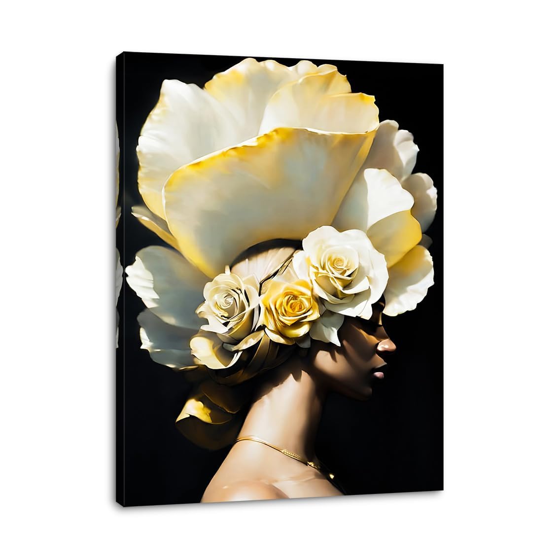 daktenn Canvas Wall Art African American Women Wall Decor Black Woman Yellow Hair Beauty Abstract Painting Canvas Prints Living Room Bedroom Bathroom