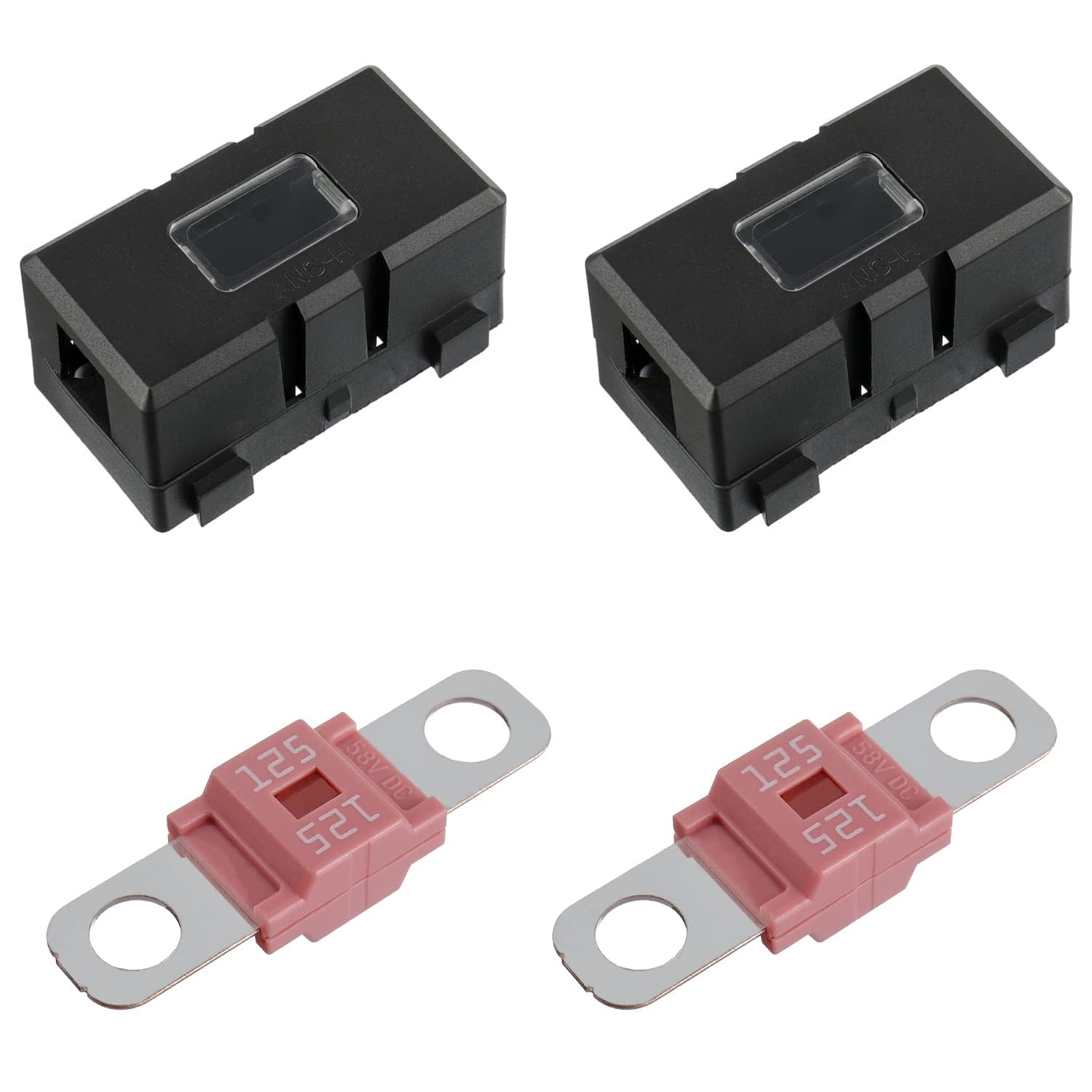 BOJACK 125 Amp AMI/Midi Fuse Holders and High Current Bolt-on Midi Fuses 125A for Cars Trucks Vehicles (Pack of 2